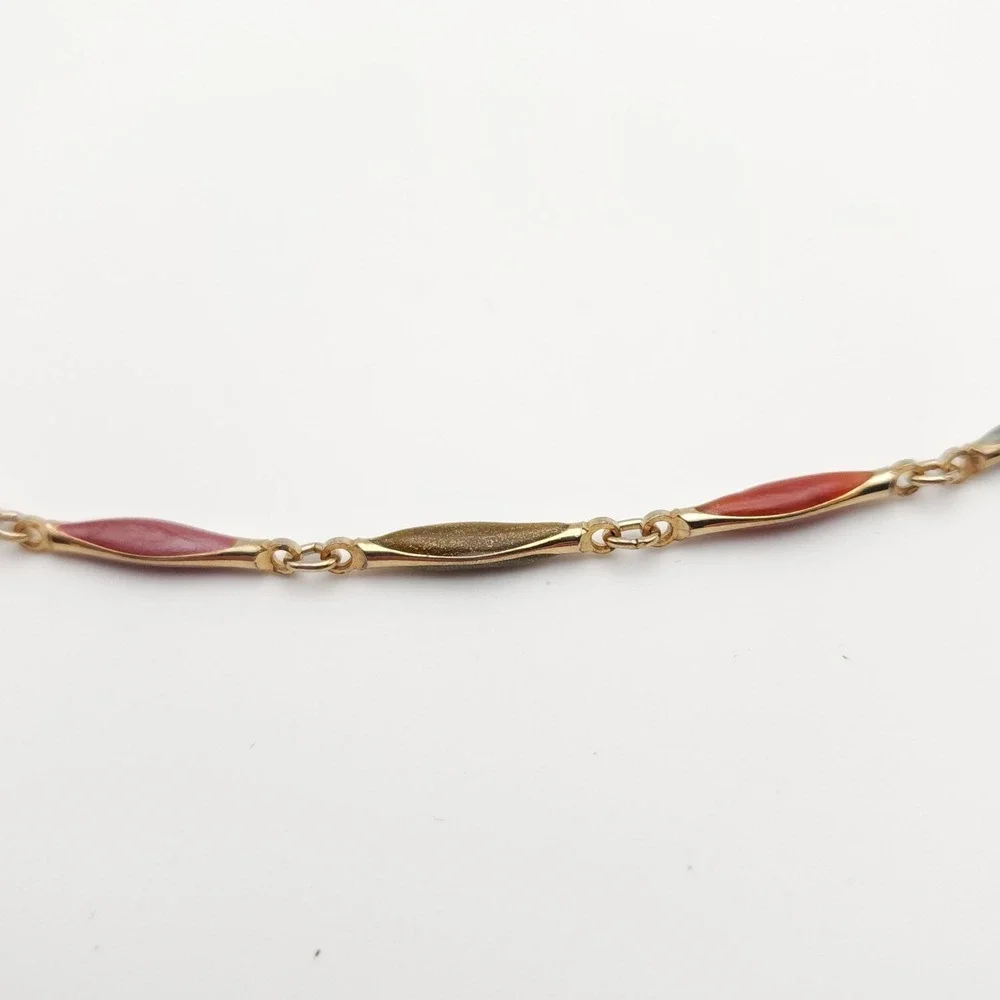 Multicolor Stone Necklace Gold Tone Marquise Link Chain Statement 23 Inch Long - Picture 3 of 6